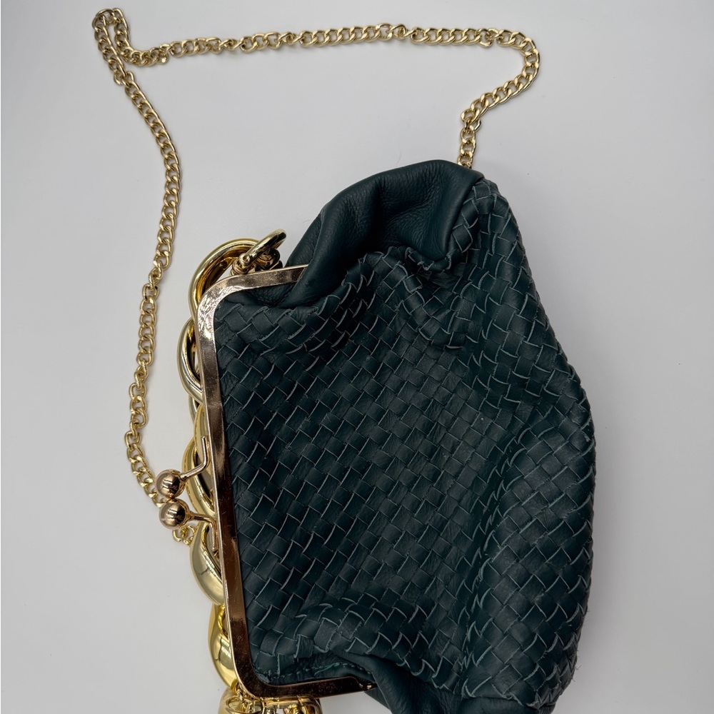 Stella Bianca hunter green crossbody bag gold hardware gen leather made in italy